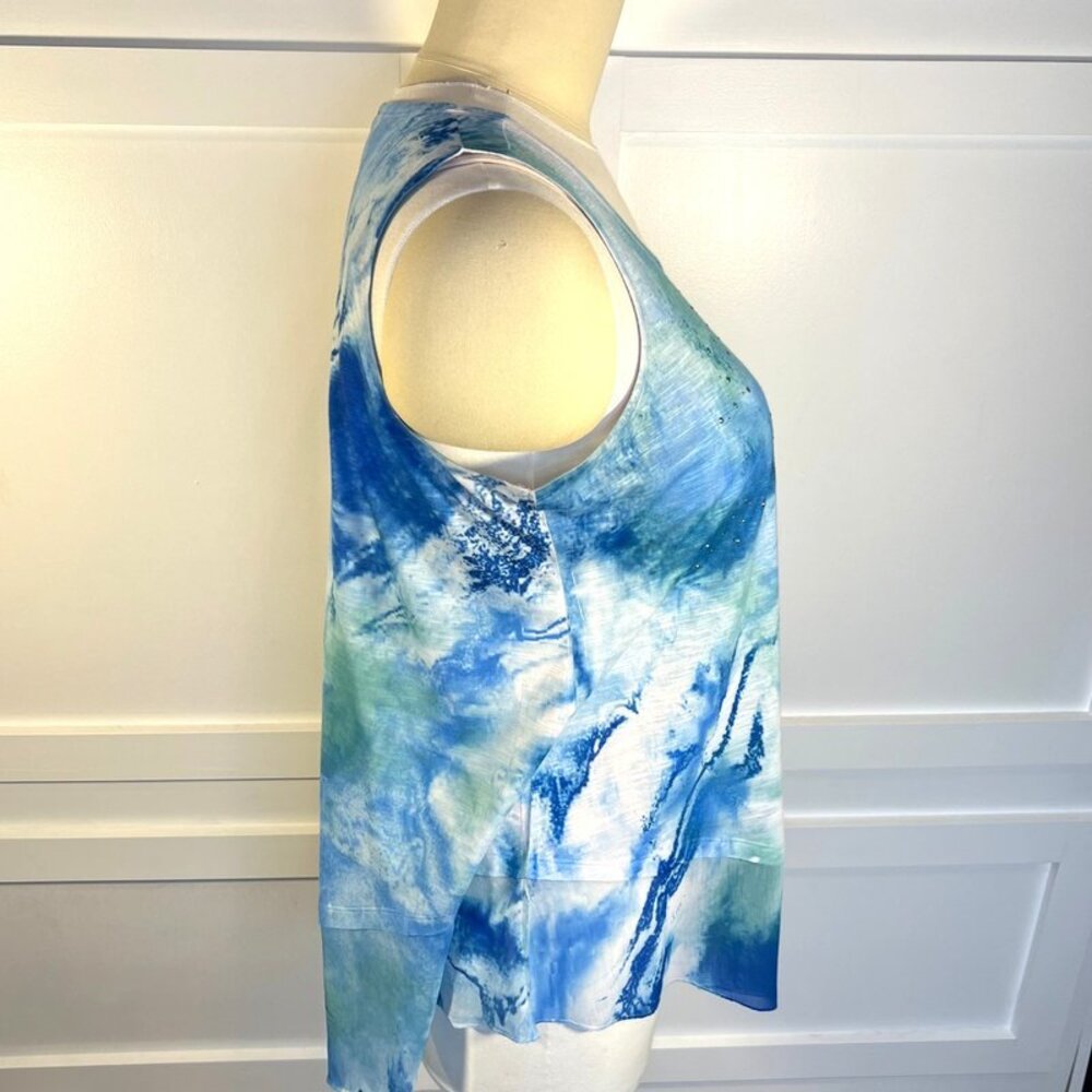 Style & Co Tank Top Women's 2X Blue Green White Sleeveless Beaded Asymmetric Hem - Picture 5 of 11